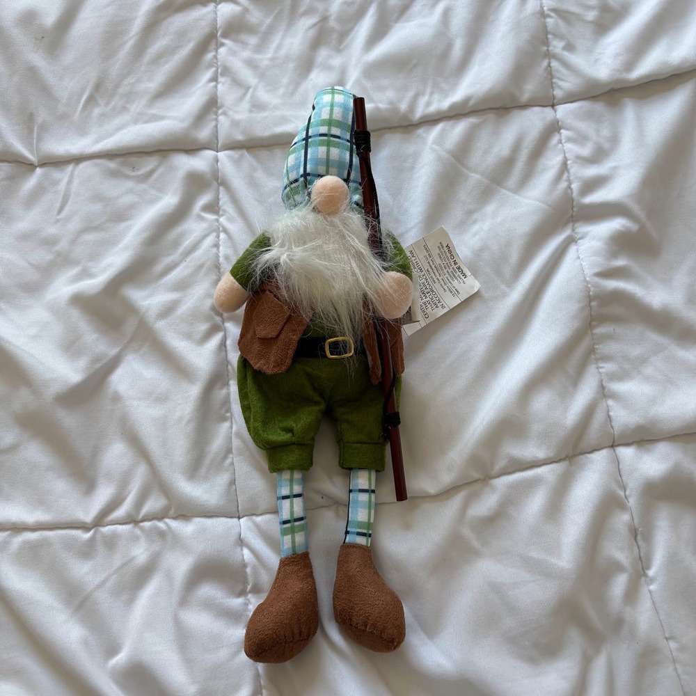 Dennis East International Fishing Gnome Plush Green Plaid Cabin Decor 16 Inch
